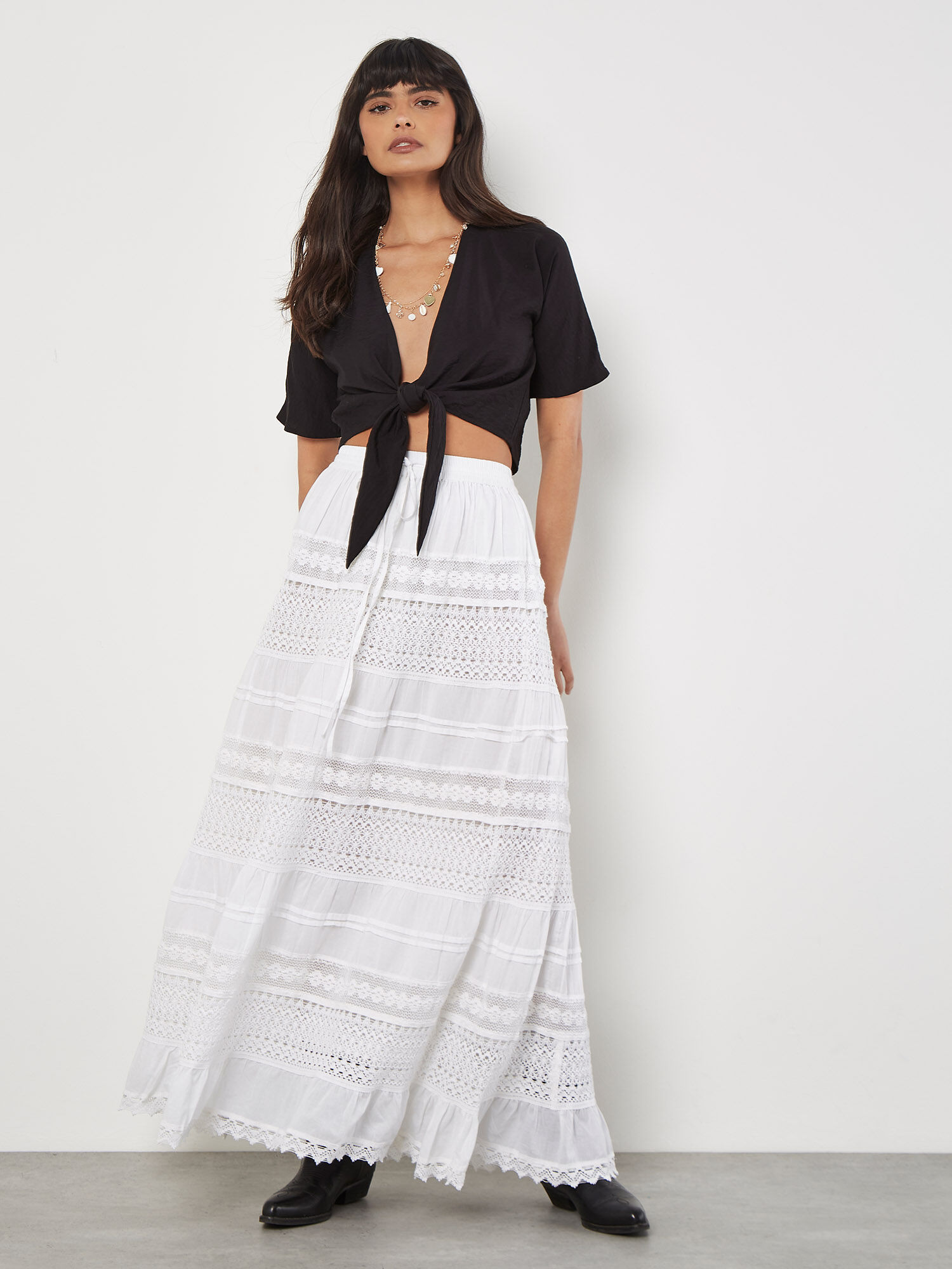 Jupe Longue A Volants En Dentelle Crochetee En Coton Vetements Apricot