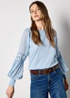 Contrast Chiffon Sleeves Jumper, Sky Blue, large