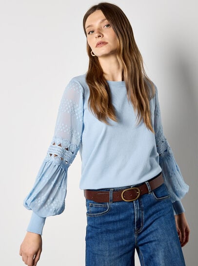 Contrast Chiffon Sleeves Jumper