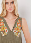 Embroidered Blooms Swing Mini Dress, Khaki, large