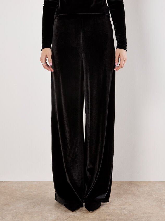 Wide Leg Velvet Trousers, Black, large