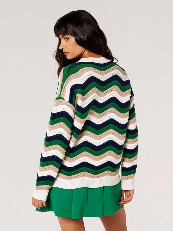 Wavy Stripe Knitted Jumper, Green, large