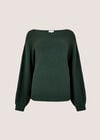 Ribbed Knit Batwing Jumper, Green, large