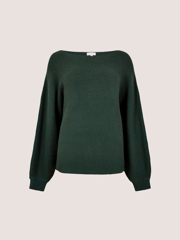 Ribbed Knit Batwing Jumper, Green, large