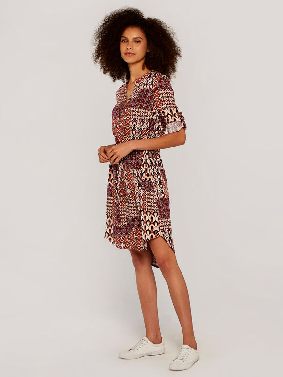 Patchwork Shirt Mini Dress, Burgundy, large