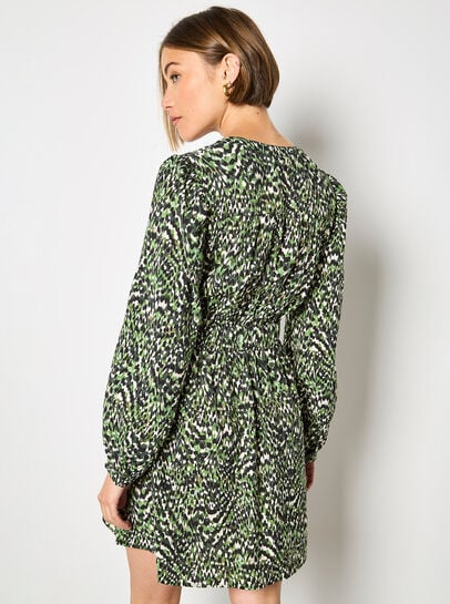 Animal Ikat Print Drawstring Mini Dress