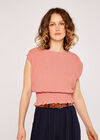 Shirred Waist Crop Top, Coral, large