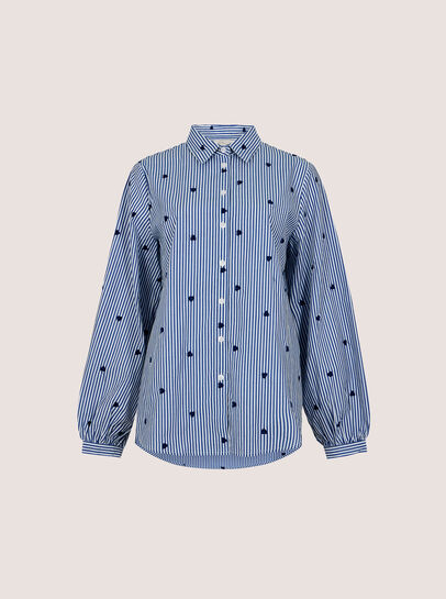 Heart Embroidered Stripe Cotton Shirt