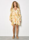 Floral Chiffon Ruffle Mini Dress, Yellow, large