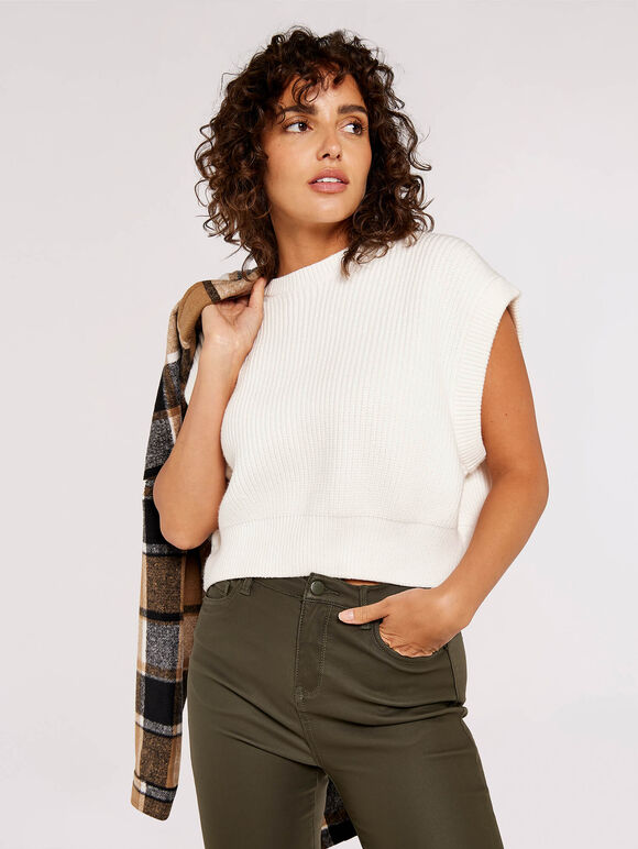 Ribbed Knit Vest, White, large