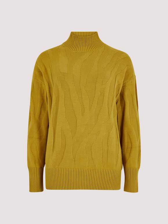 Jacquard Mock Neck Jumper, Mustard, large