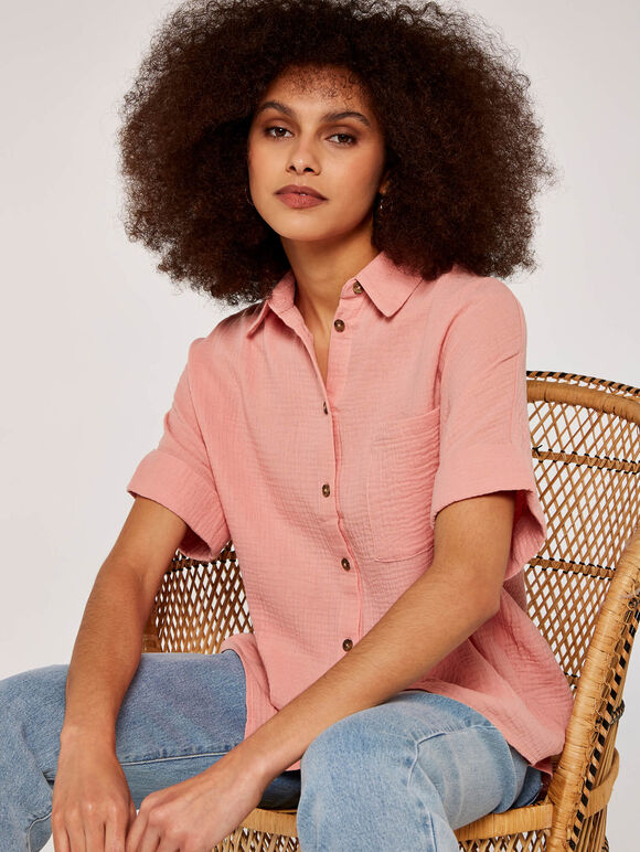 Oversized Cotton Shirt, Pink, large