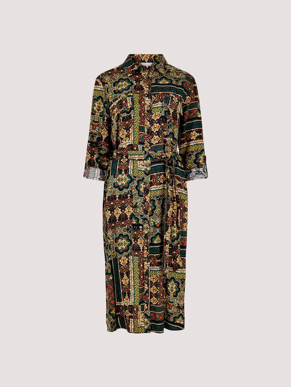 Ikat Patchwork Midaxi Dress, Khaki, large