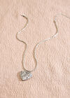 Silver Tone Floral Heart Necklace, Silver, large