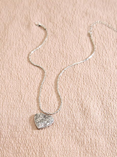 Silver Tone Floral Heart Necklace
