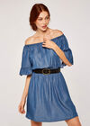 Chambray Bardot Dress, Blue, large