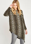 Brown Leopard Asymmetric Hem Top, Brown, large