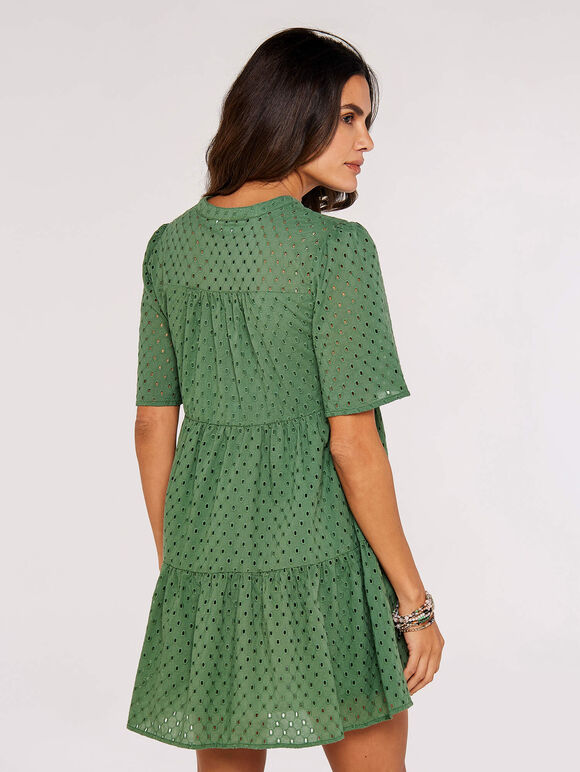 Broderie Anglaise Mini Dress, Khaki, large