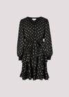 Gold Foil Spot Tiered Mini Dress, Black, large