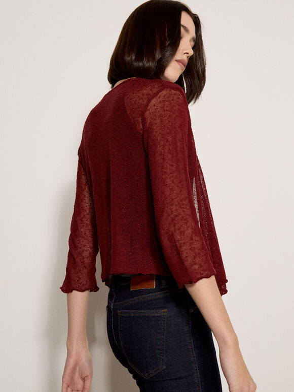 Lightweight Sheer Knitted Shrug, Burgundy, large