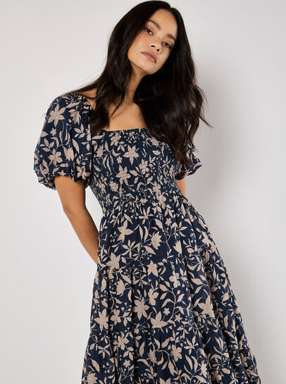 Sarasa Floral Tiered Midi Dress