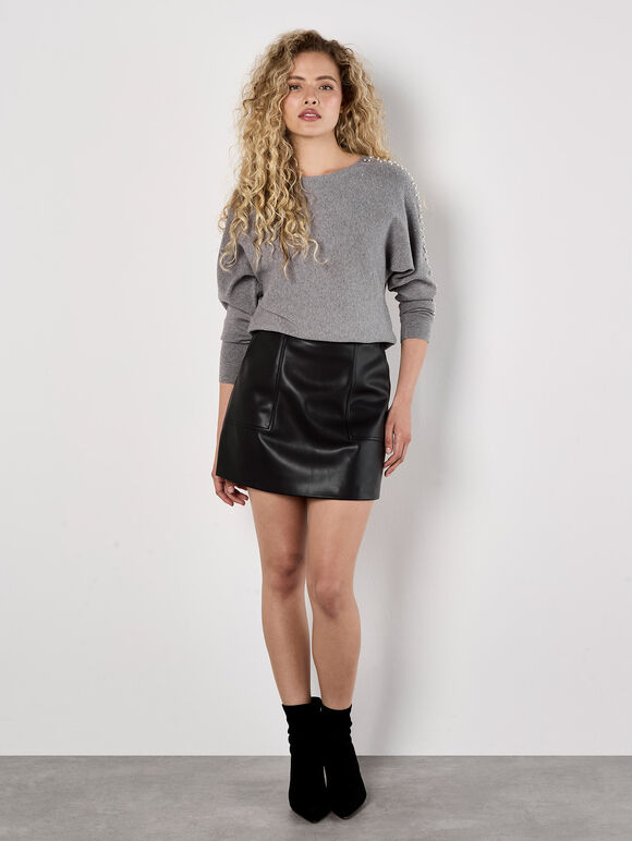 Pearl And Gem Embellished Jumper, Grey, large