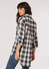 Cotton Blend Oversized Check Shirt, Grey, large