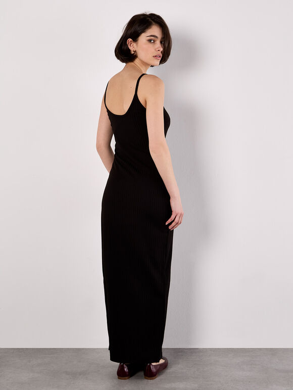 Ribbed Jersey Maxi Dress, Black, large