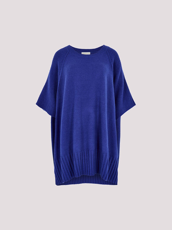 Oversized Poncho Jumper, Blue, large
