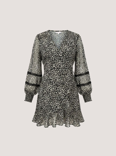 Leopard Print Chiffon Wrap Mini Dress