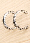 Silver Tone Textured Hoop Earrings, Silver, large