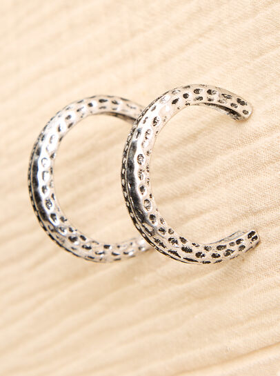 Silver Tone Textured Hoop Earrings