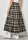 Check Print Tiered Midi Skirt, Black, large