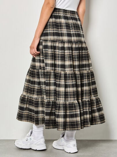 Plaid Tiered Boohoo Skirt