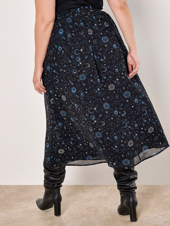 Curve Chiffon Constellation Midi Skirt, Blue, large