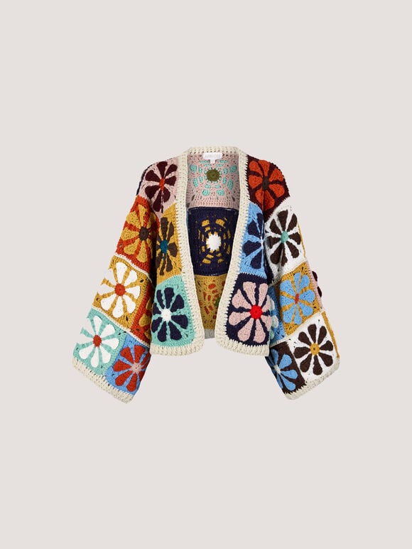 Hand-Crocheted Flowers Cardigan, Assorted, large