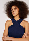 Halterneck Fitted Dress, Navy, large