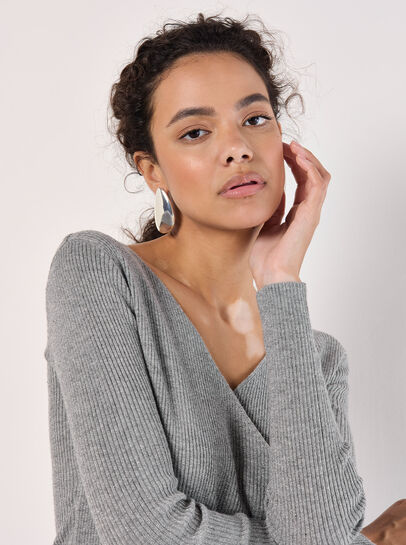 Ribbed Knit Sparkle Wrap Jumper