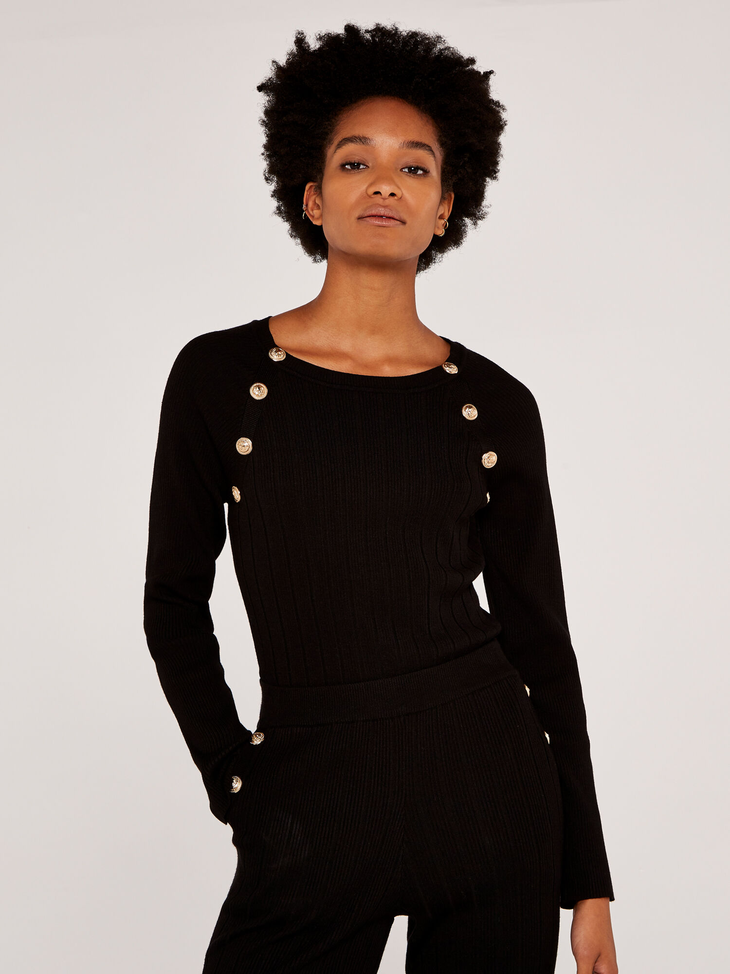 Black jumper gold buttons 2025