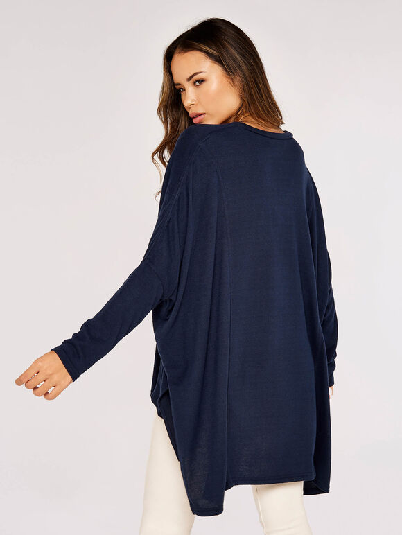 Oversized Soft Touch Top, Navy, large
