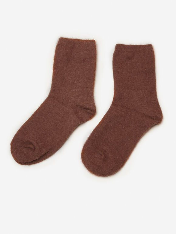 Soft And Fuzzy Plain Socks, Rust, large
