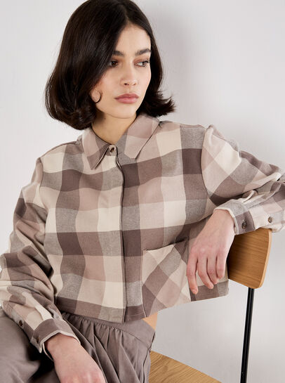 Check Print Cropped Shirt