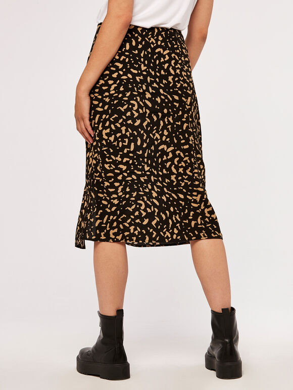 Brush Spot Wrap Skirt, Black, large