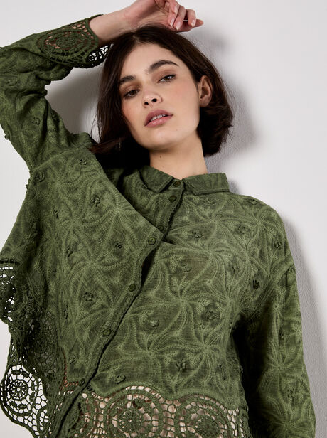 Textured Cotton Floral Crochet Blouse