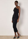 One Shoulder Ruched Maxi Dress, Black, large