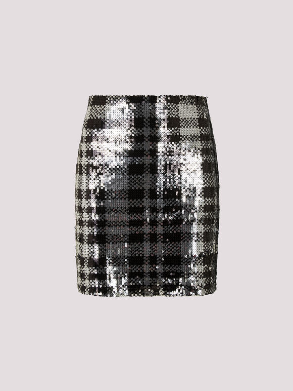 Check Sequin Mini Skirt, Black, large