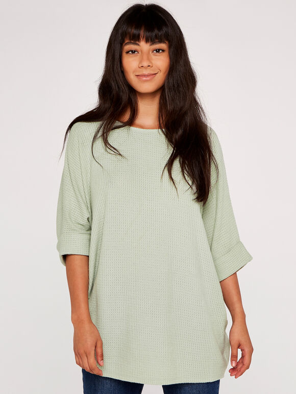 Waffle Knit Top, Mint, large