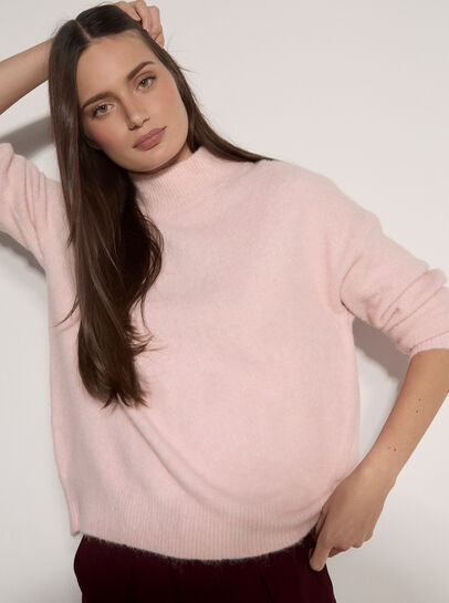 Boucl&eacute; Knit Mock Neck Jumper