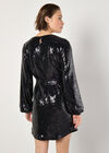 Sequin Shift Mini Dress, Black, large