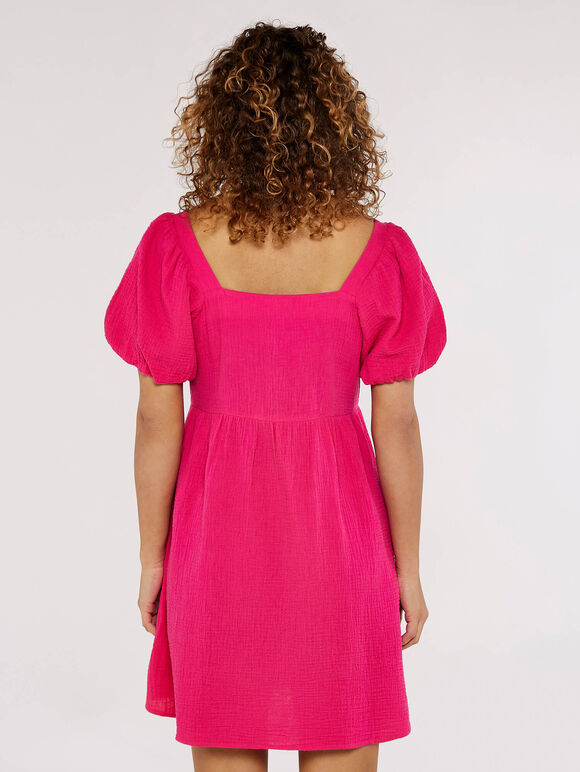 Puff Sleeve Mini Dress, Pink, large